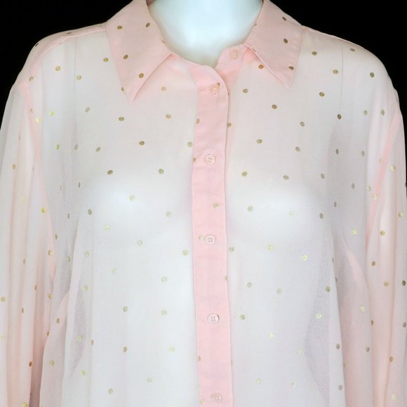 Lane Bryant Sheer Pink Gold Metallic Polka Dot Long Sleeve Top Women's 18/20 - Picture 3 of 5